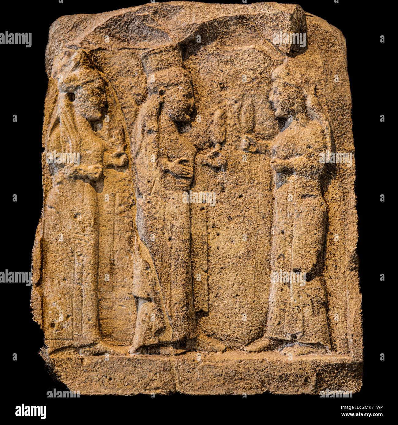 Small metope from the temple of Selinunte, Museo Archeologico Regionale Antonino Salinas, collection of Etruscan, Roman, Egyptian and Greek works Stock Photo