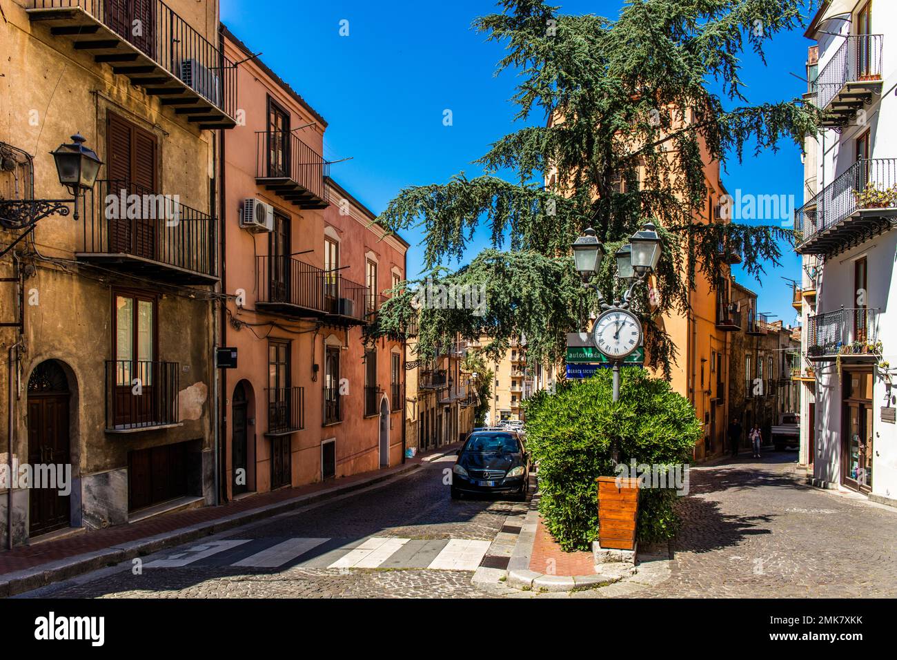 Castelbuono in the Madonie mountains with historic old town, Castelbuono, Sicily, Italy Stock Photo