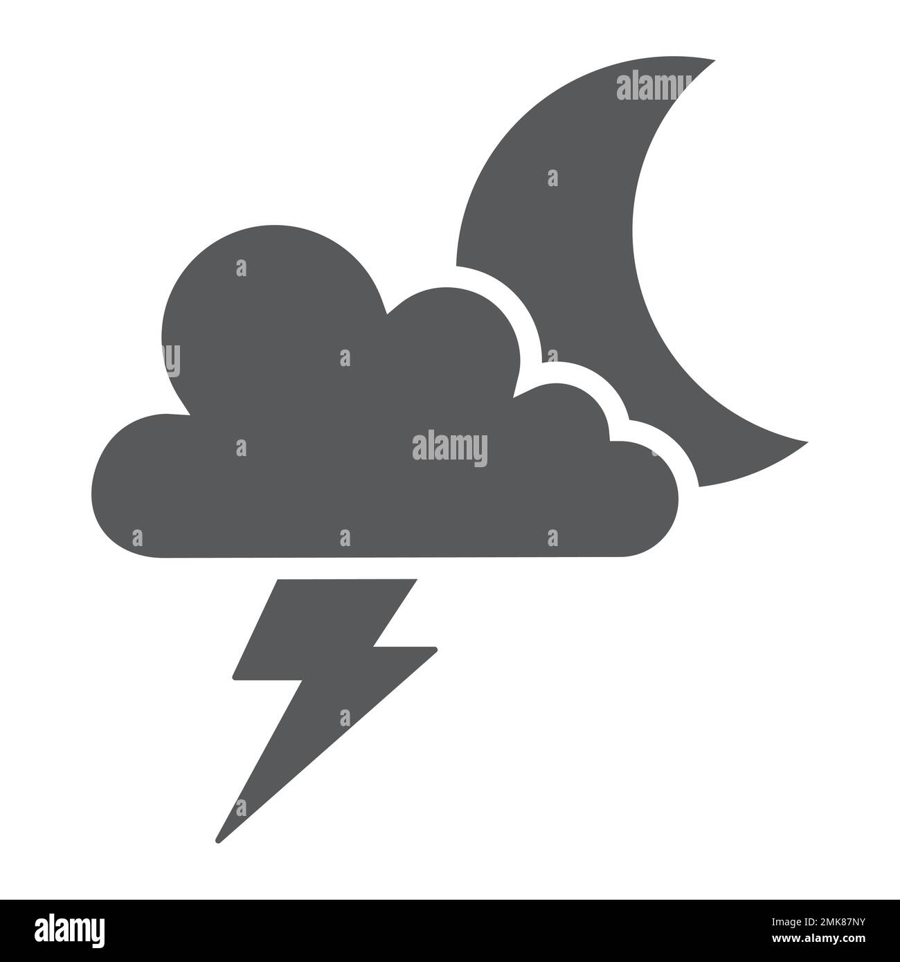 Cloud and lightning glyph icon, forecast and climate, thunder sign, vector graphics, a solid