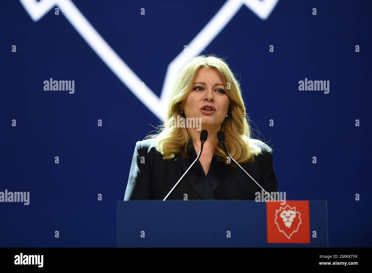 Prague, Czech Republic. 28th Jan, 2023. Slovak president Zuzana Caputova seen on stage at the campaign headquarter of winner of Czech presidential elections Petr Pavel in Prague on the second day of the second round of the Czech presidential elections. Petr Pavel wins the presidential elections, outpacing former Czech prime minister, chairman of political movement ANO and billionaire Andrej Babis. (Photo by Tomas Tkacik/SOPA Images/Sipa USA) Credit: Sipa USA/Alamy Live News Stock Photo