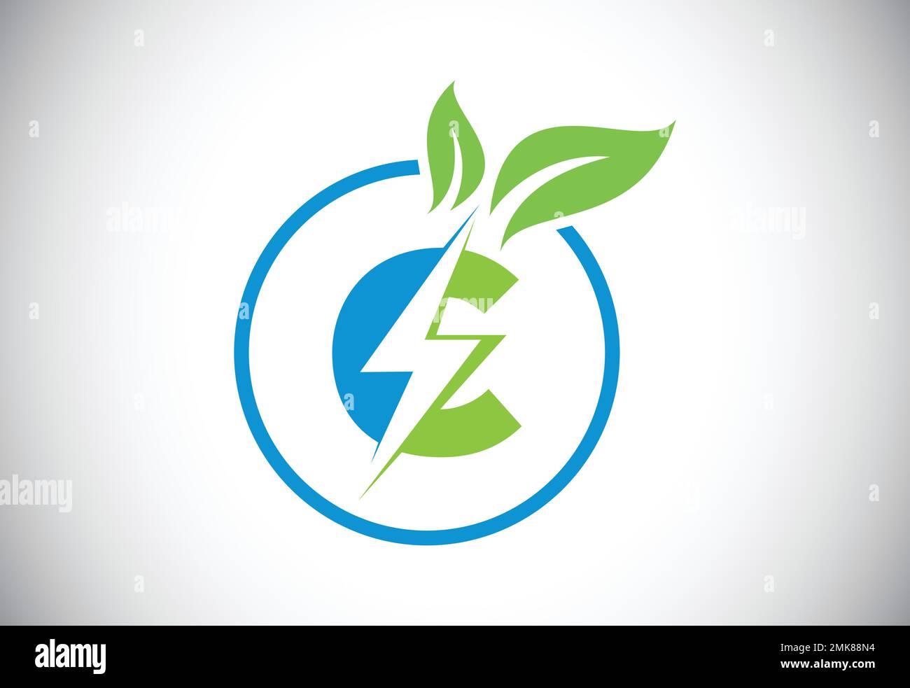 Initial C letter thunderbolt leaf circle or eco energy saver icon. Leaf and thunderbolt icon concept for nature power electric logo Stock Vector