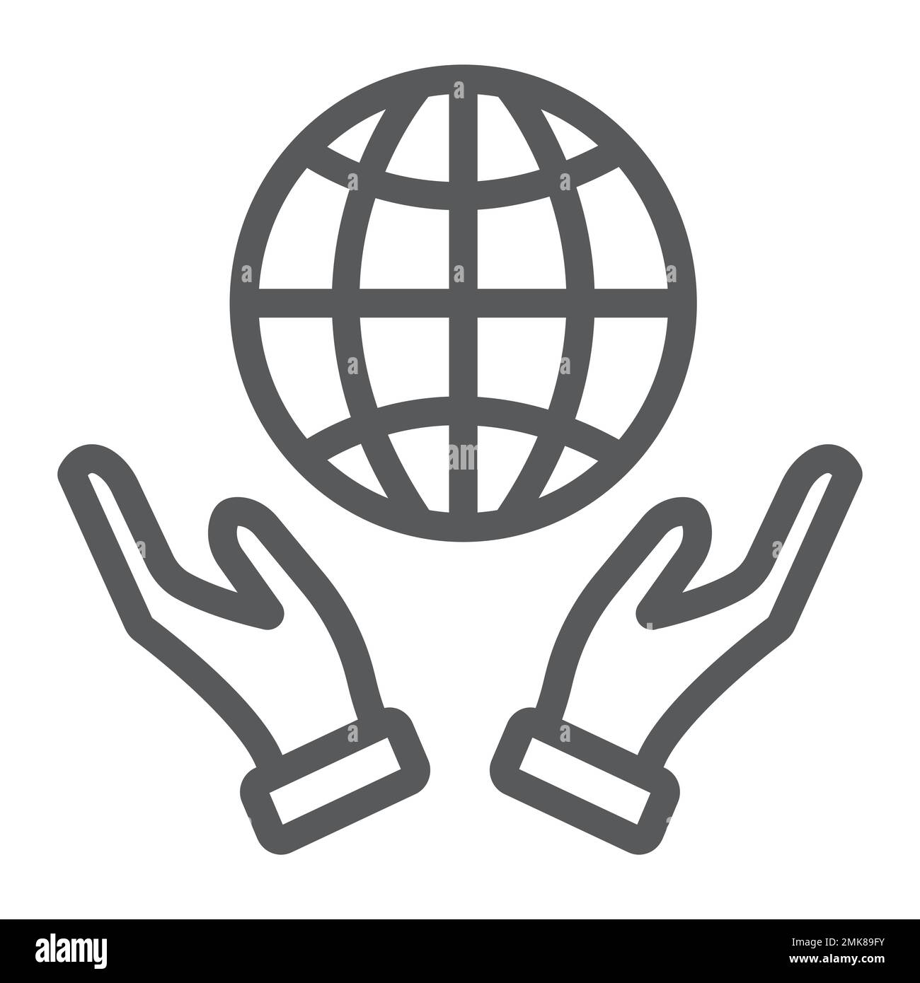 Earth in hands line icon, ecology and globe, planet in arms sign ...