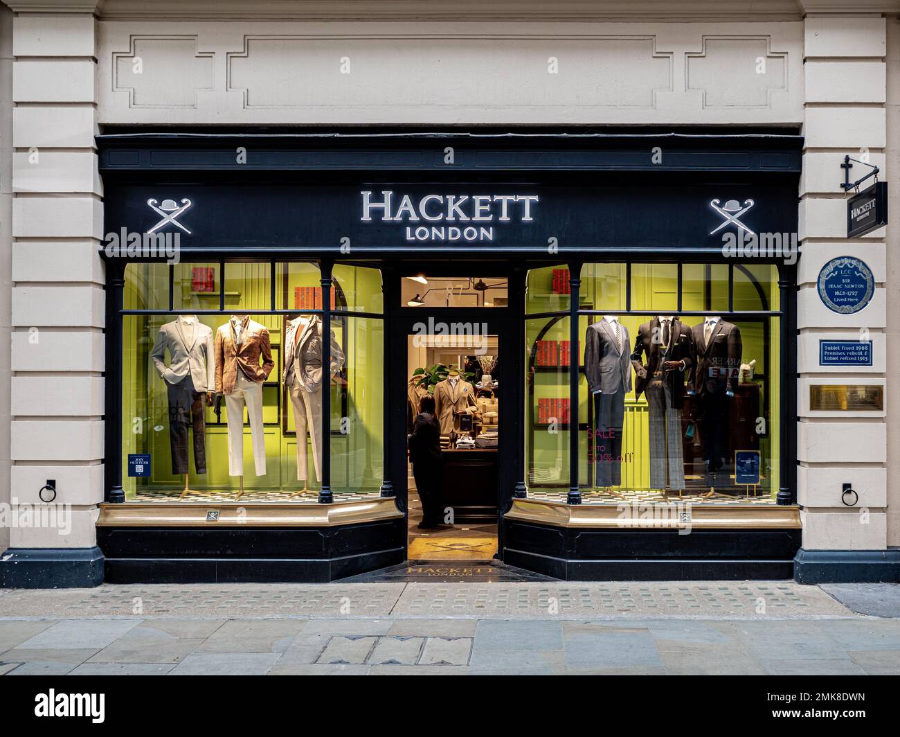 Hackett London Jermyn Street Mayfair London - Hackett Menswear Store at 87 Jermyn Street in central London. Hackett Gentlemens Outfitters London. Stock Photo