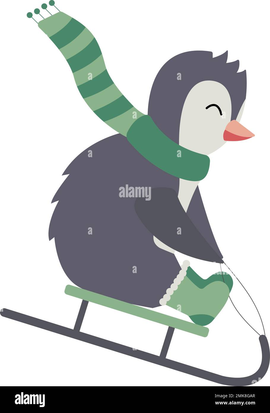 Cute Happy Little Sledding Penguin on transparent background Vector