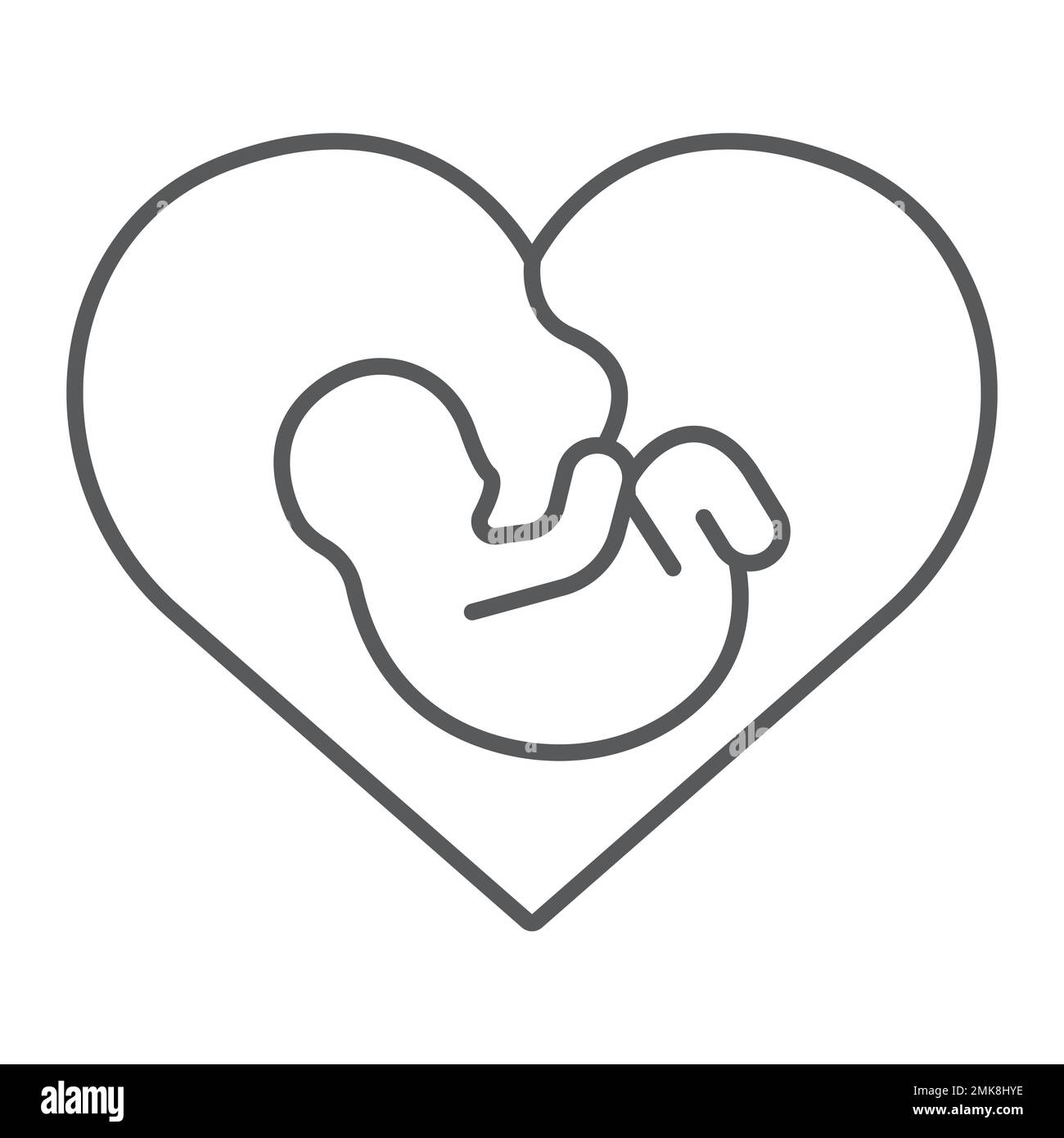 Newborn in heart thin line icon, love and child, heart with baby sign, vector graphics, a linear pattern on a white background, eps 10. Stock Vector