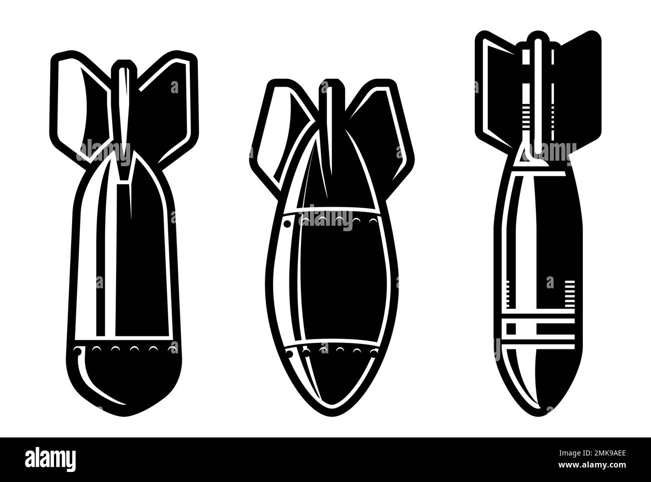 Nuclear missile or atomic bomb, rocket in cartoon style, bombshell, vector Stock Vector