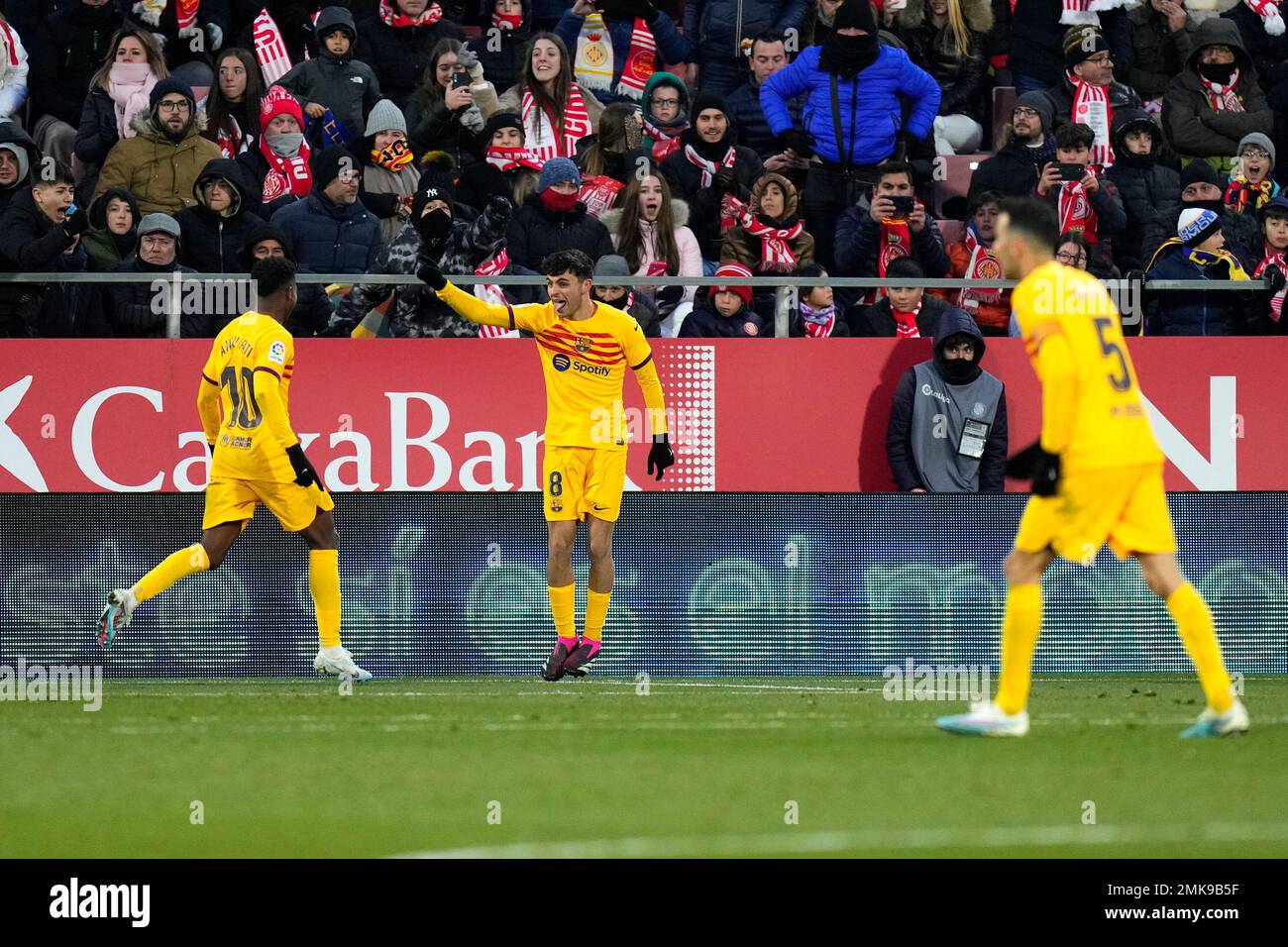Girona, Spain. 28th Jan, 2023. Pedri (FC Barcelona) celebrates with his