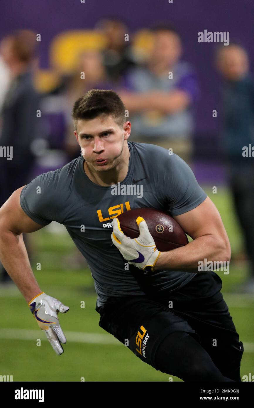 LSU tight end Foster Moreau works out during their NFL Pro Timing