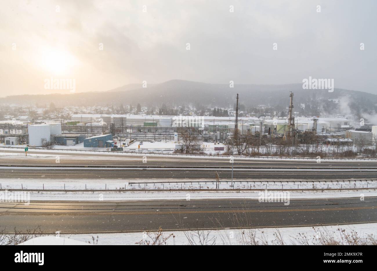 Winter valley town highway cars transport copy space backgrounds