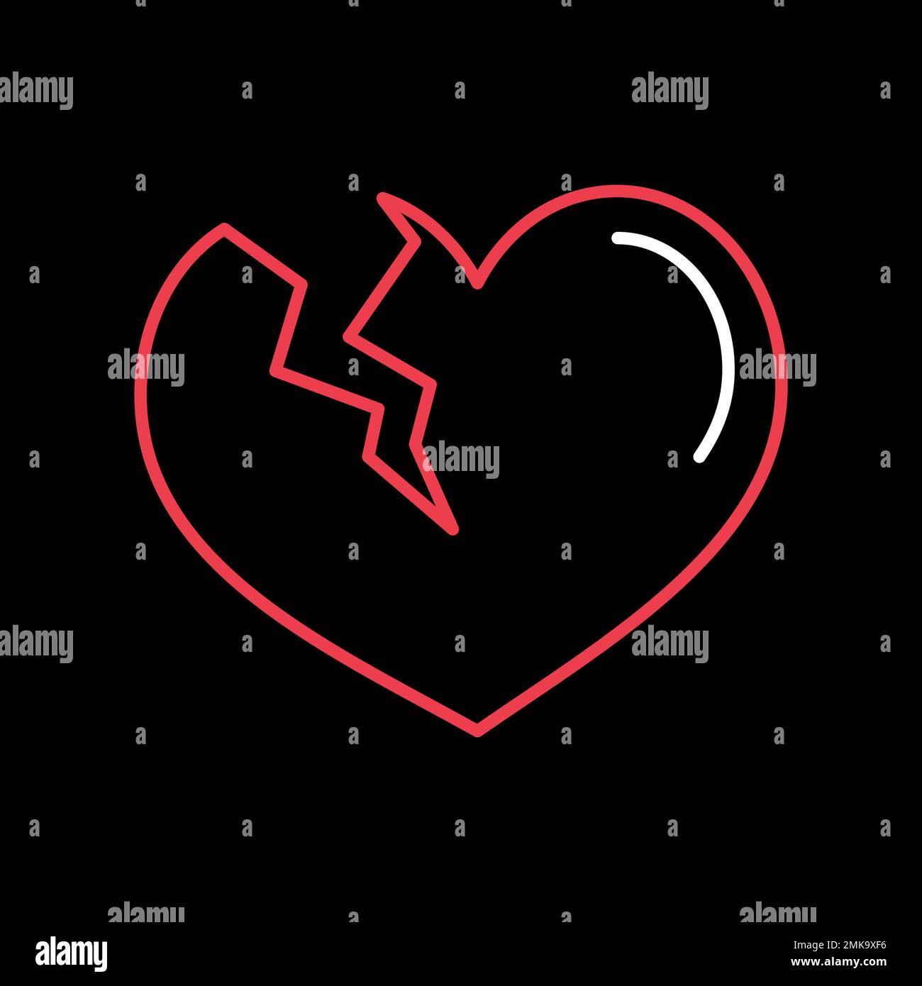 Broken heart on black background icon. Valentines day symbol. Vector ...