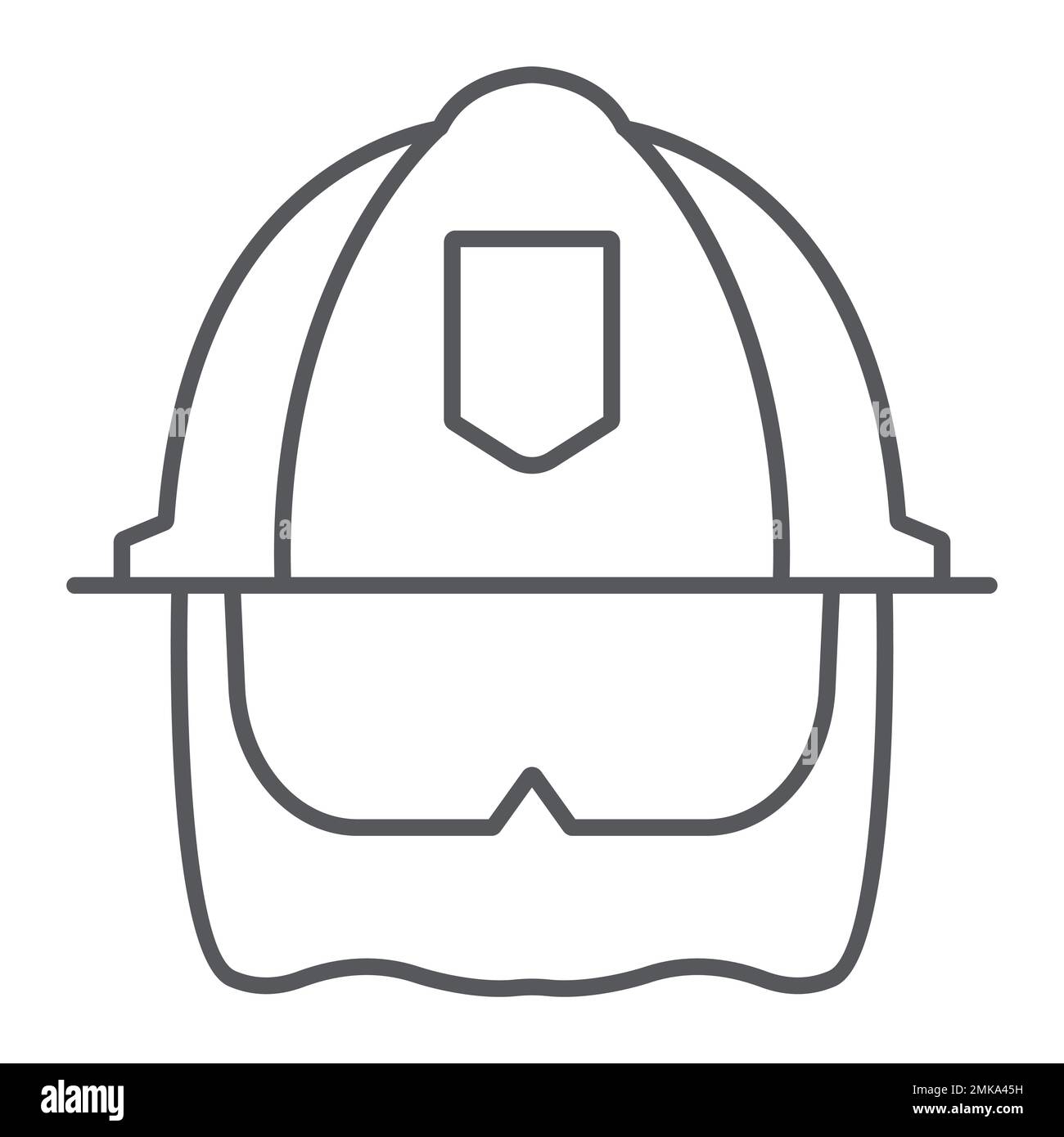 Firefighter helmet thin line icon, equipment and fire, head protection sign, vector graphics, a linear pattern on a white background, eps 10. Stock Vector