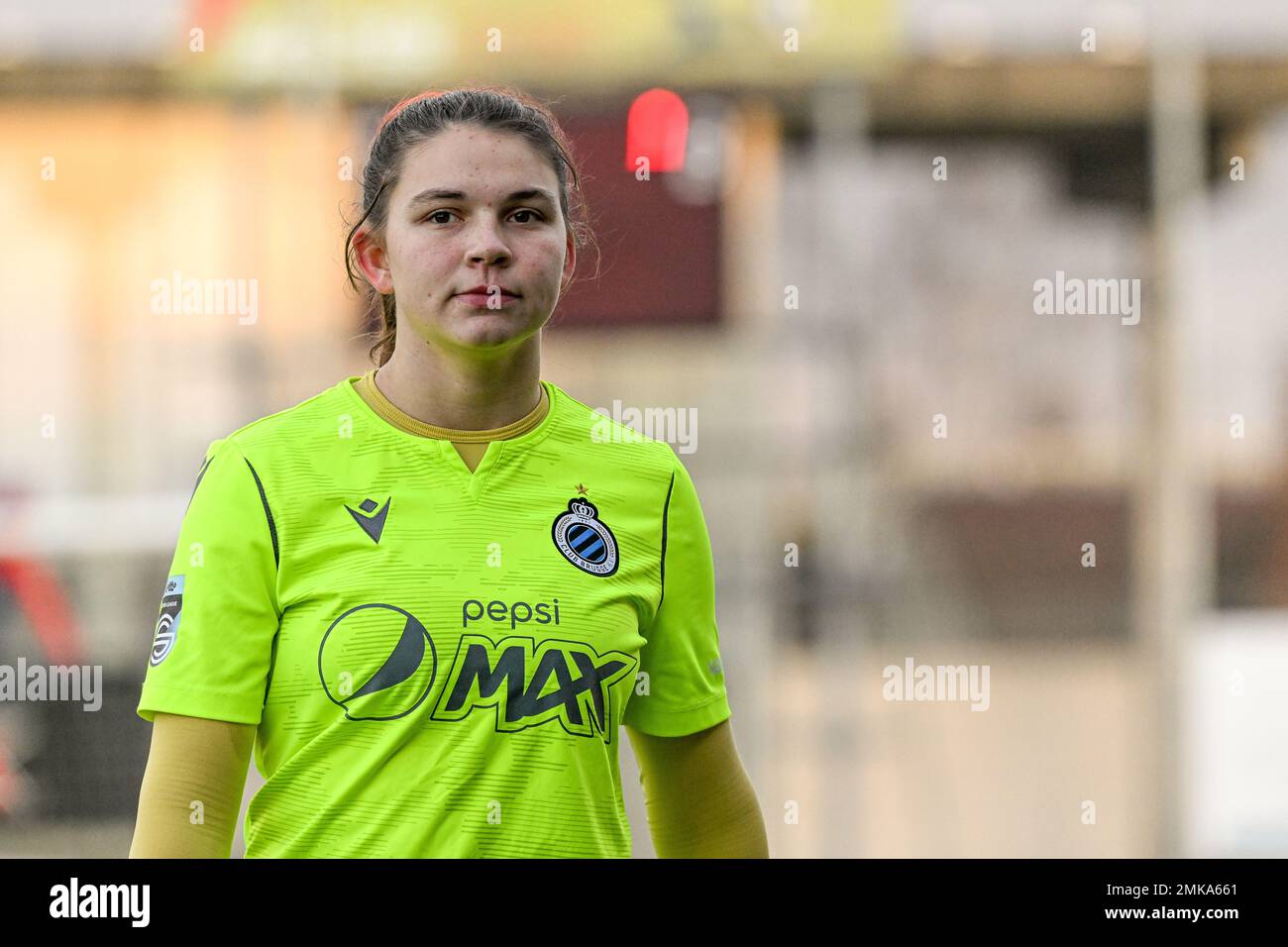 Aalter, Belgium. . 28th Jan, 2023. goalkeeper Jorijn Covent (87) of Brugge  pictured during a female soccer game between Club Brugge Dames YLA and  Eendracht Aalst on the 18 th matchday of