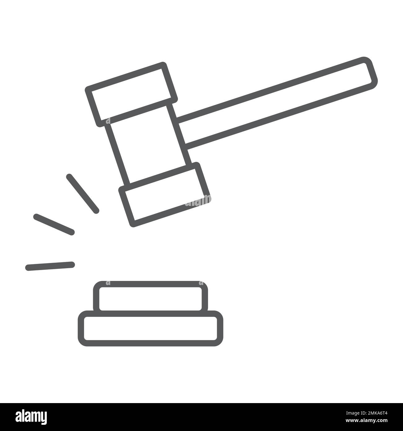 Judge hammer thin line icon, judgment and law, auction hammer sign
