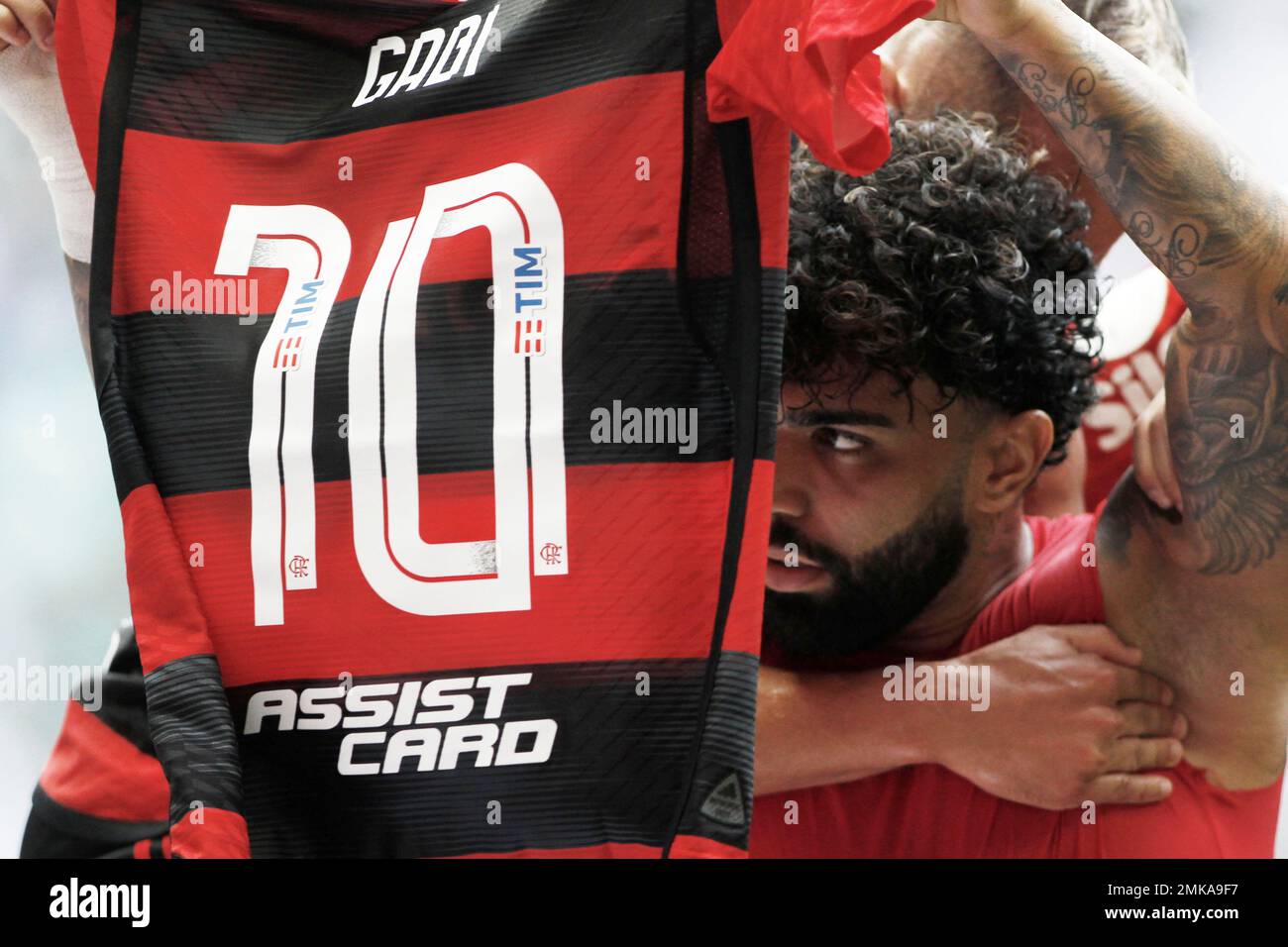 Gabriel Barbosa of Flamengo heads the ball during a Brasileirao