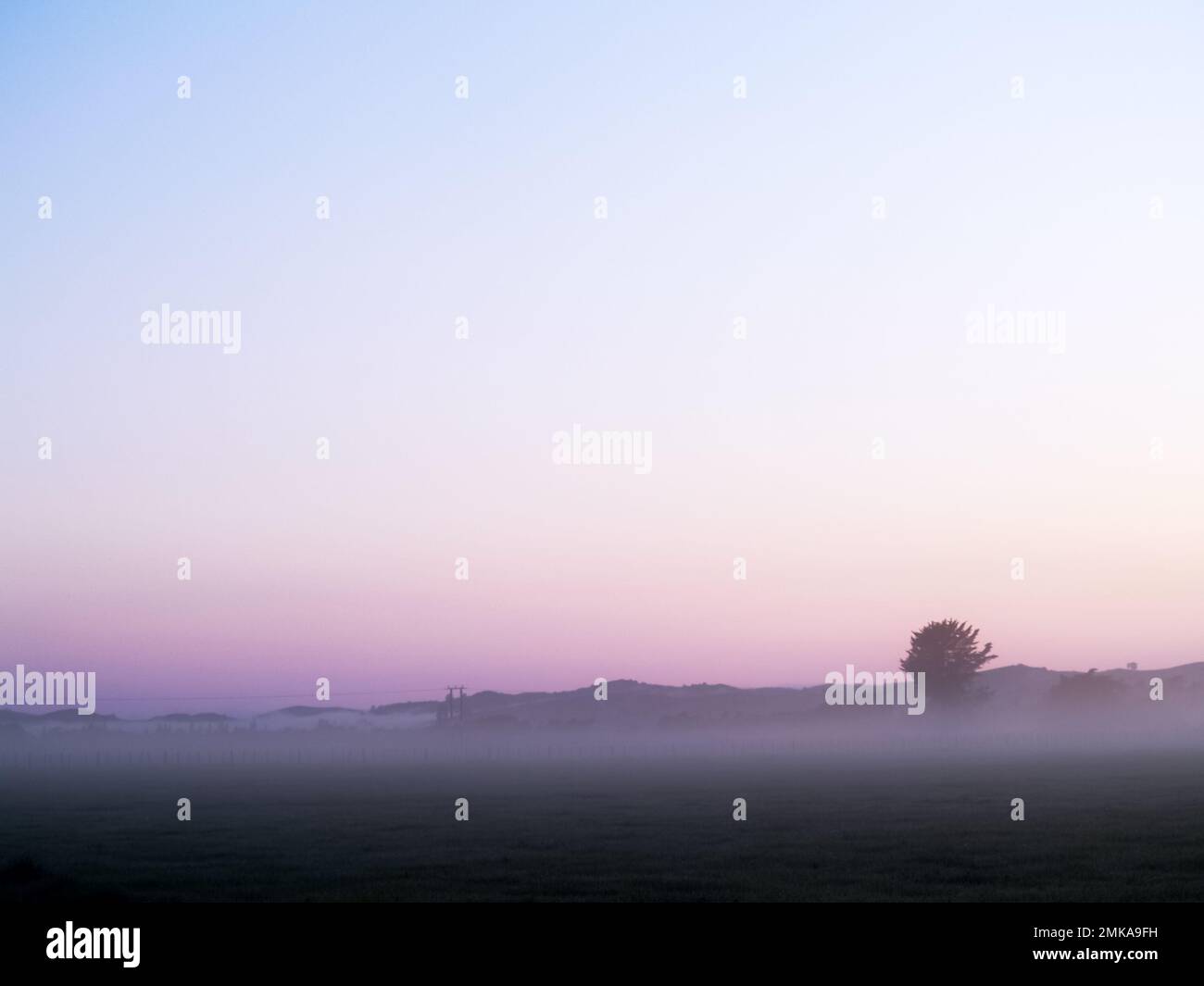 Misty morning across rural land in Wairarapa district, New Zealand. Stock Photo