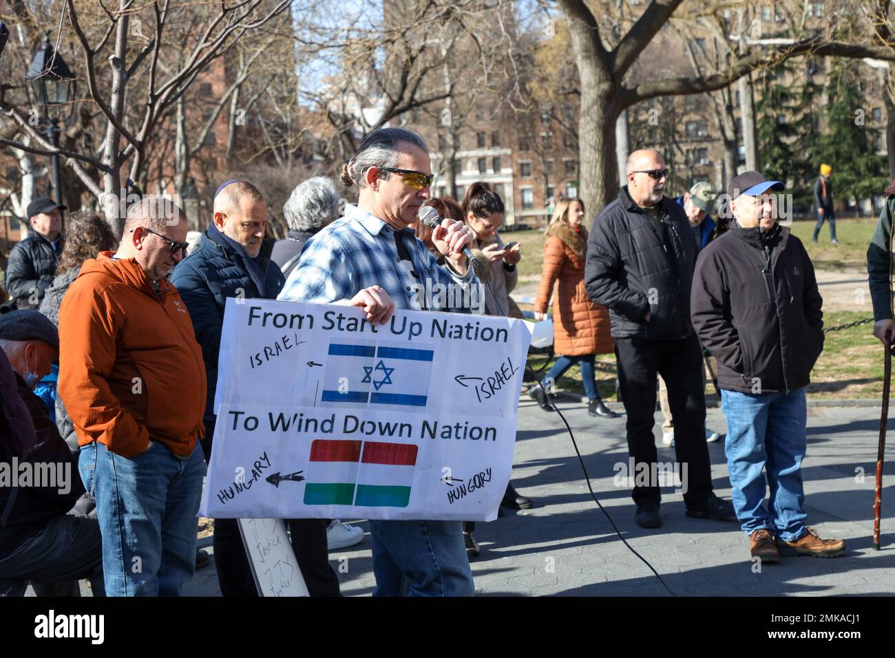 Protesters during an act in support of democracy in Israel in Washington Square Park on the island of Manhattan in New York in the United States this Saturday, 28. Credit: Brazil Photo Press/Alamy Live News Stock Photo