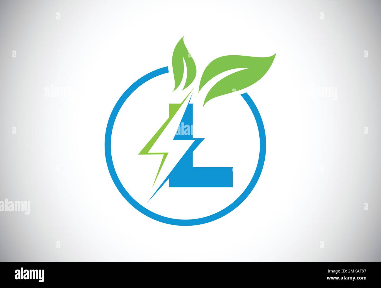Initial L letter thunderbolt leaf circle or eco energy saver icon. Leaf and thunderbolt icon concept for nature power electric logo Stock Vector