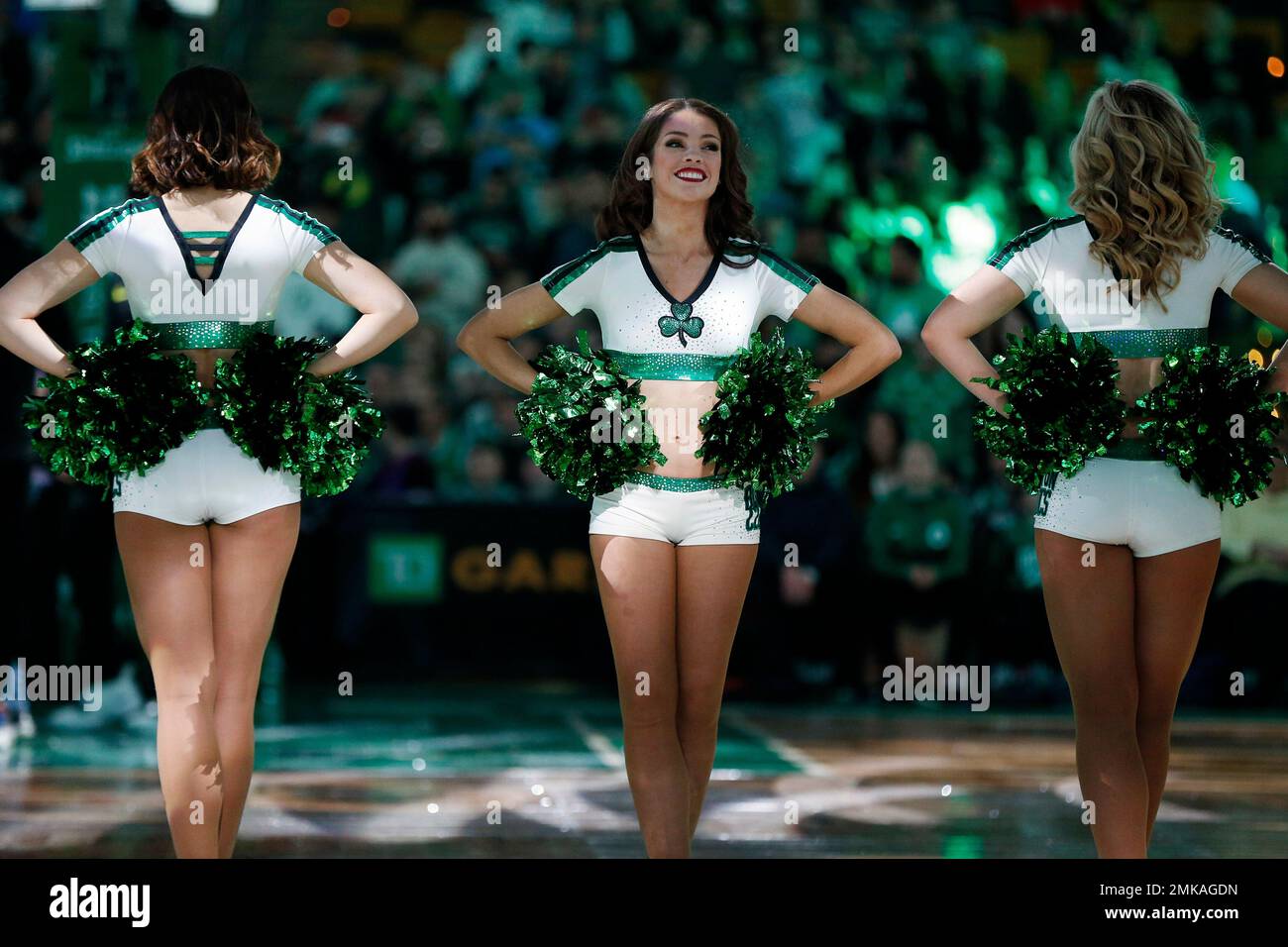 The Boston Celtics dancers perform before a game against the New