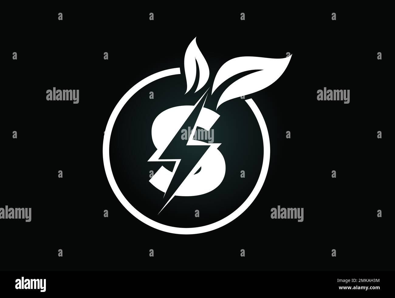 Initial S letter thunderbolt leaf circle or eco energy saver icon. Leaf ...
