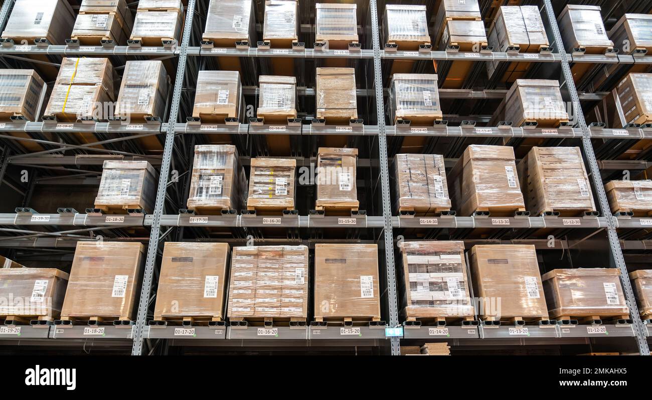 Belgrade, Serbia January 02, 2023 Warehouse aisle in IKEA store