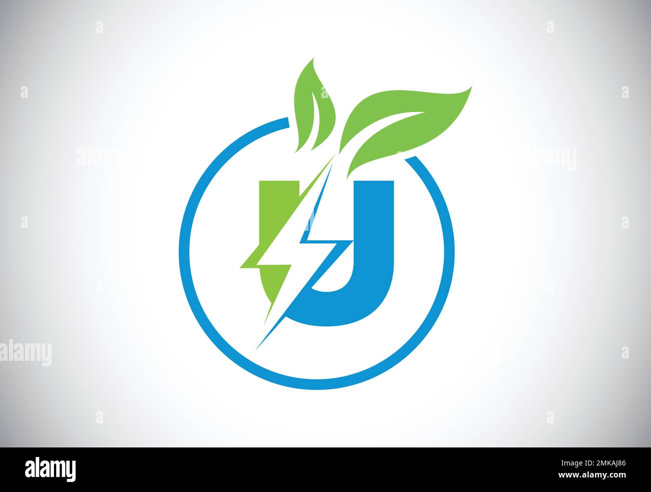 Initial U letter thunderbolt leaf circle or eco energy saver icon. Leaf and thunderbolt icon concept for nature power electric logo Stock Vector