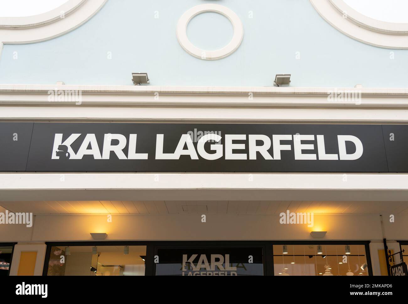 A logo sign outside of a Karl Lagerfeld retail store in Vienna