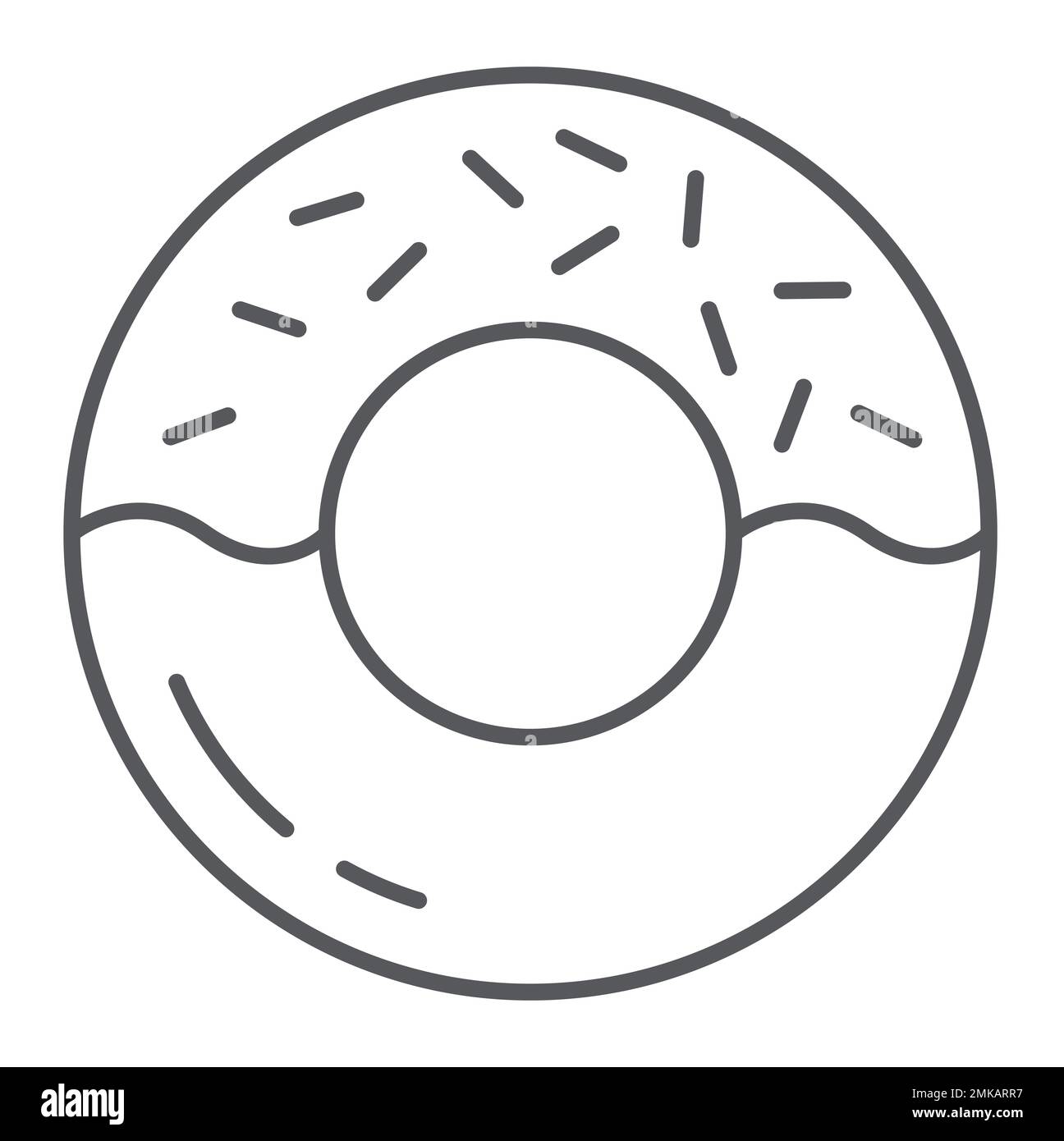Donut thin line icon, delicious and food, cake sign, vector graphics, a ...