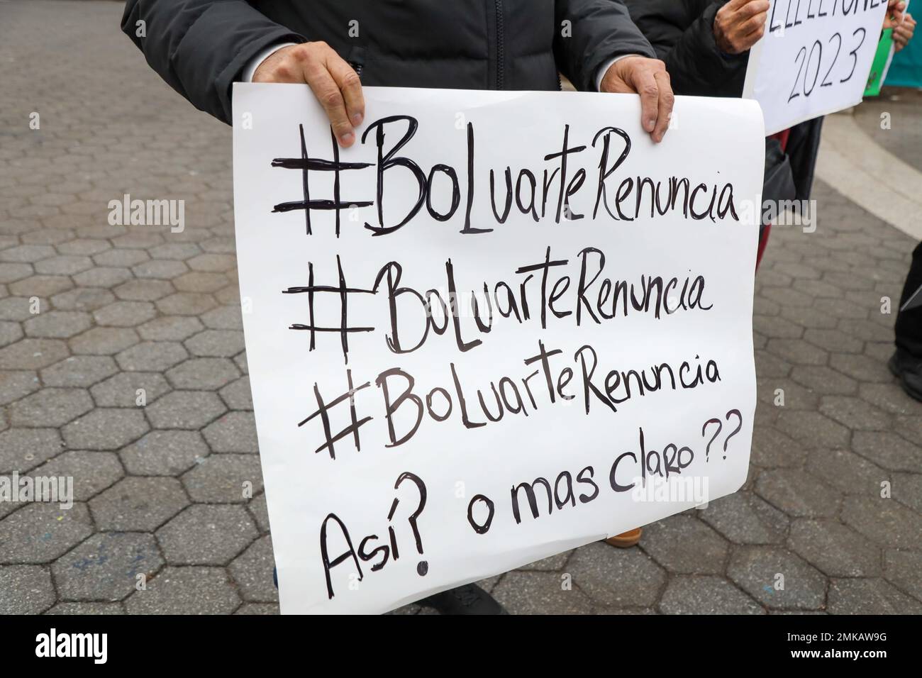 Protesters during an act against violence in the protests in Peru in recent days, in Union Square on the island of Manhattan in New York in the United States this Saturday, 28. Credit: Brazil Photo Press/Alamy Live News Stock Photo