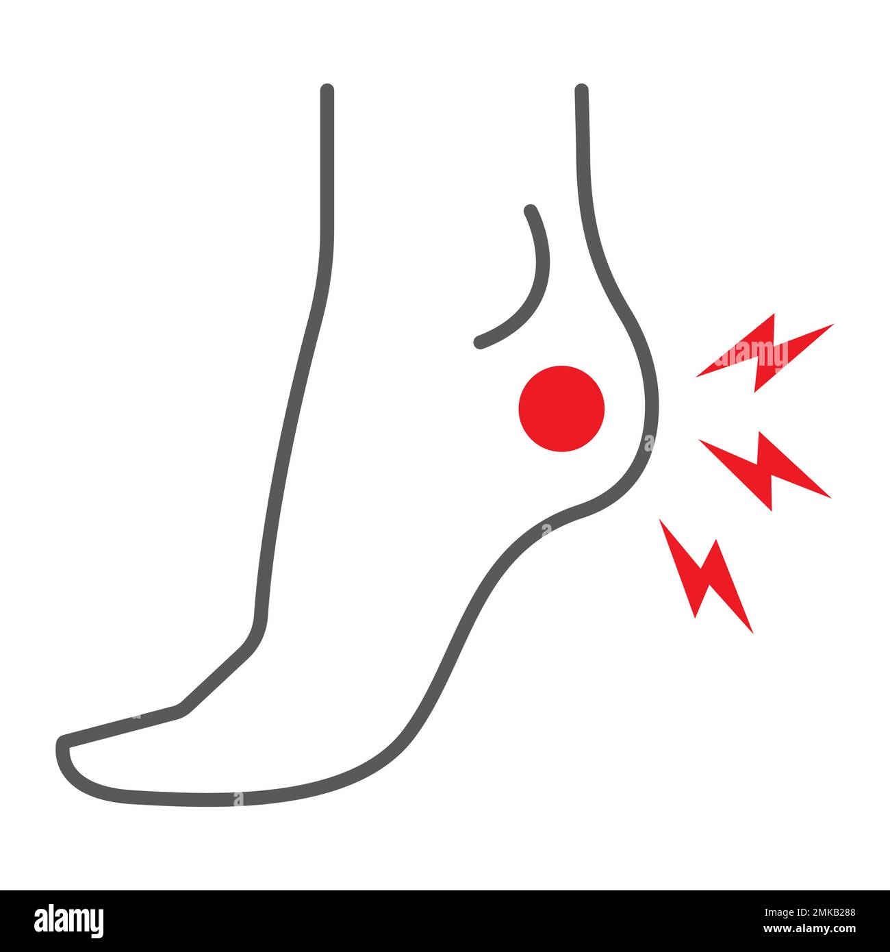 Heel pain thin line icon, body and painful, foot ache sign, vector