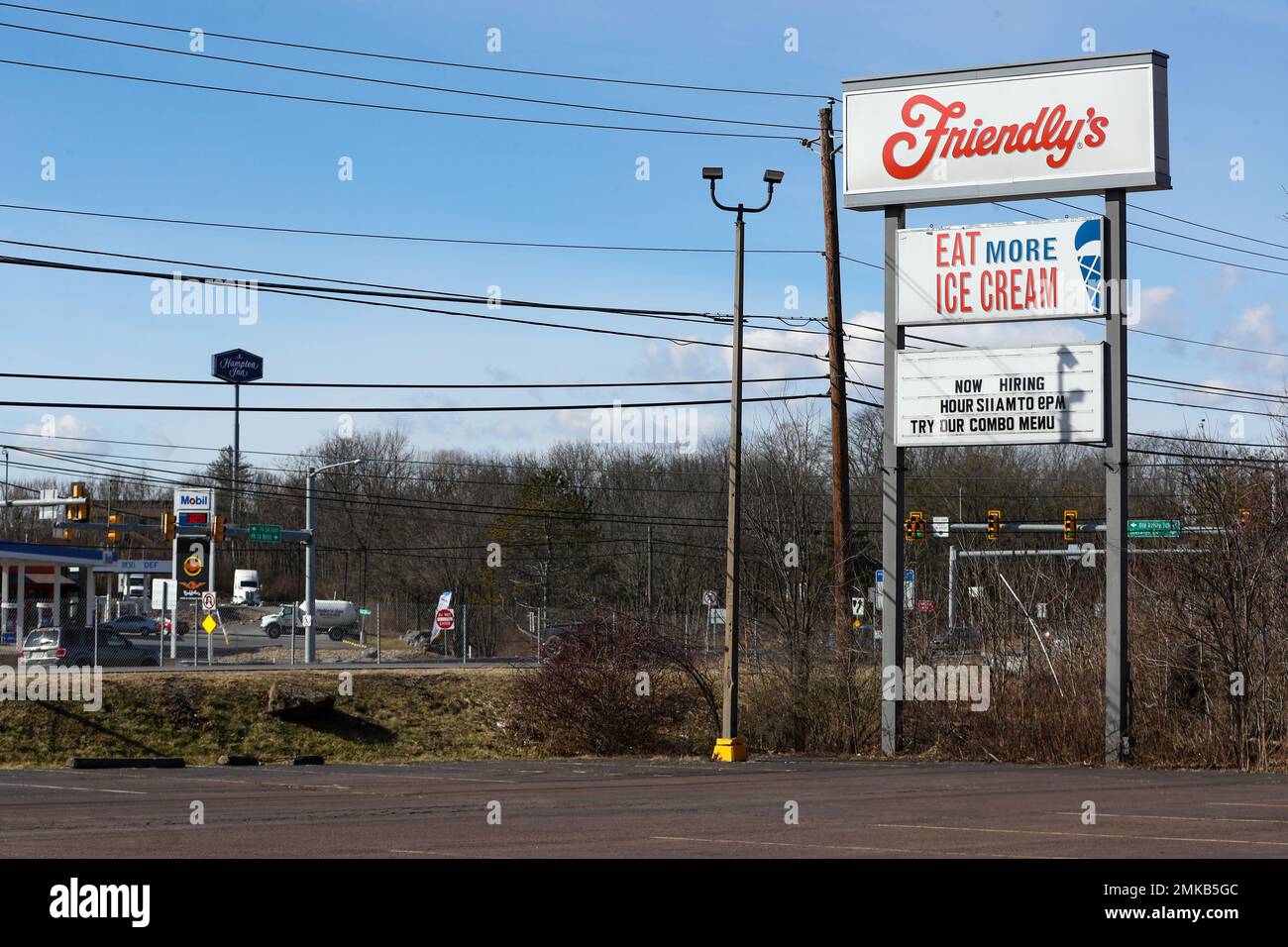 A sign with the Friendly's logo is seen outside of their restaurant off