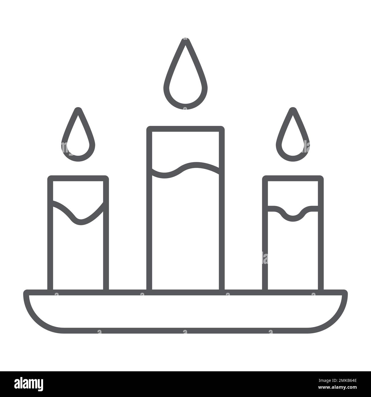 Candle thin line icon, fire and light, candlelight sign, vector graphics, a linear pattern on a white background, eps 10. Stock Vector