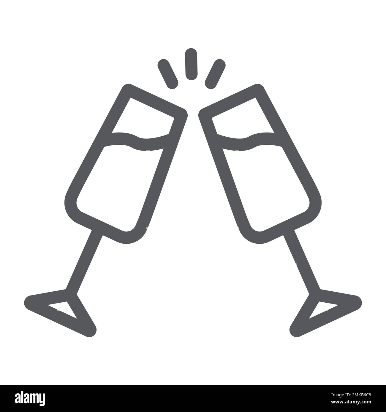 Champagne glasses line icon, alcohol and toast, clink glasses sign