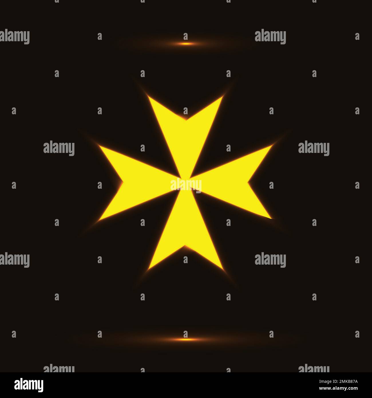 Golden Maltese cross symbol over black background. Hospitaller knights