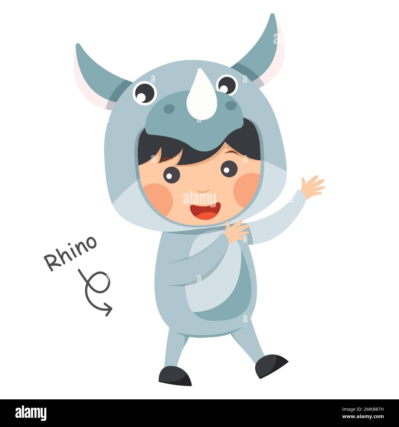 Happy child is wearing Rhinoceros animal costumes . Vector . Stock Vector