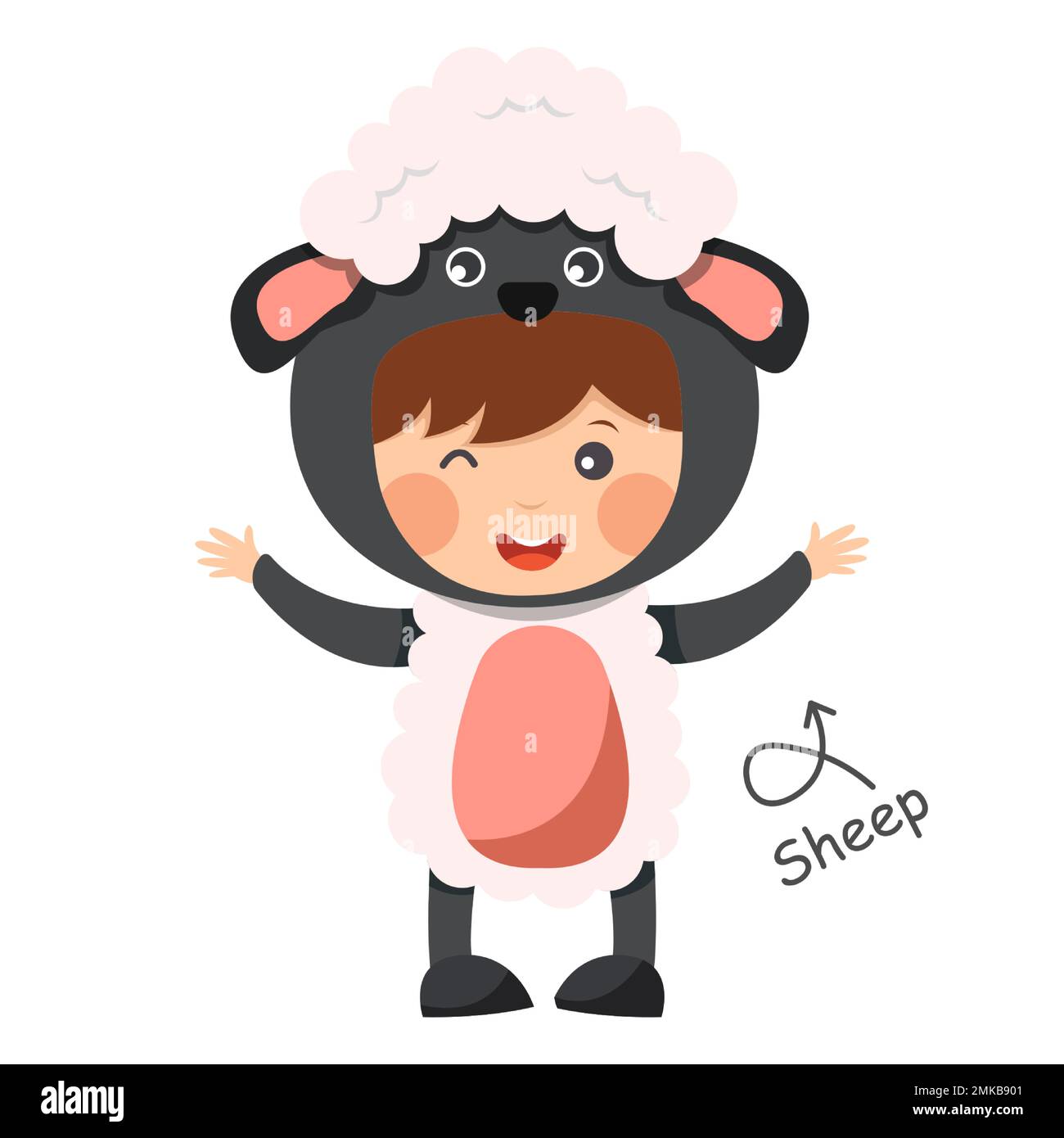 Happy child is wearing Sheep animal costumes . Vector . Stock Vector