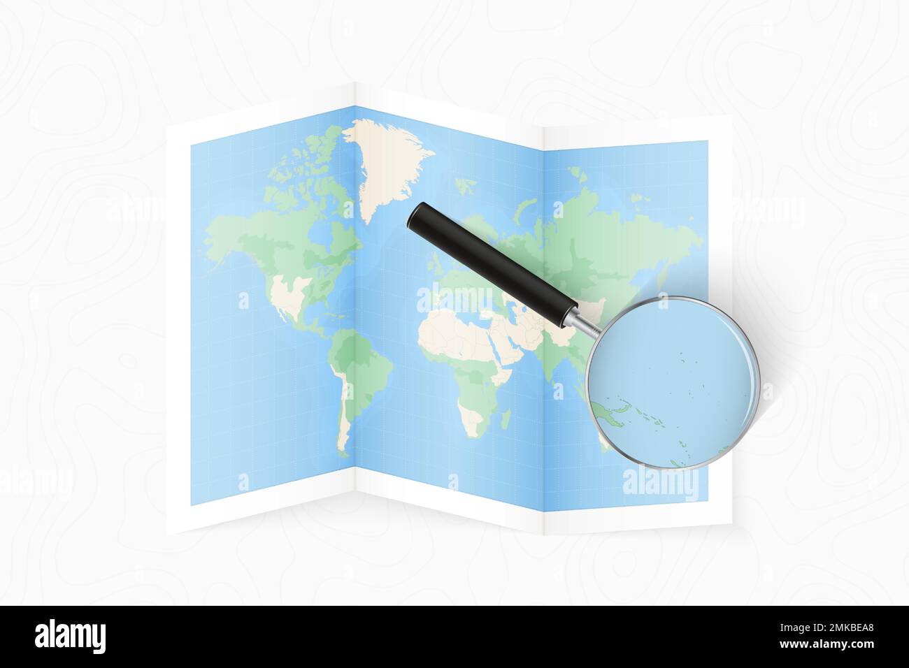 Enlarge Nauru with a magnifying glass on a folded map of the world ...