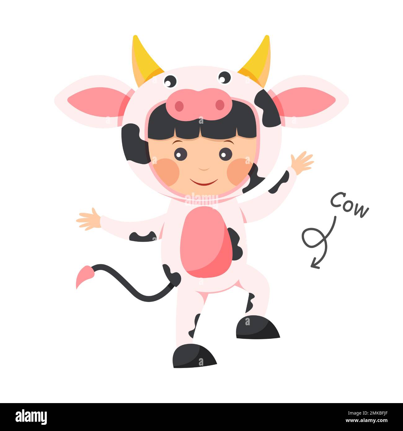 Happy child is wearing Cow animal costumes . Vector . Stock Vector