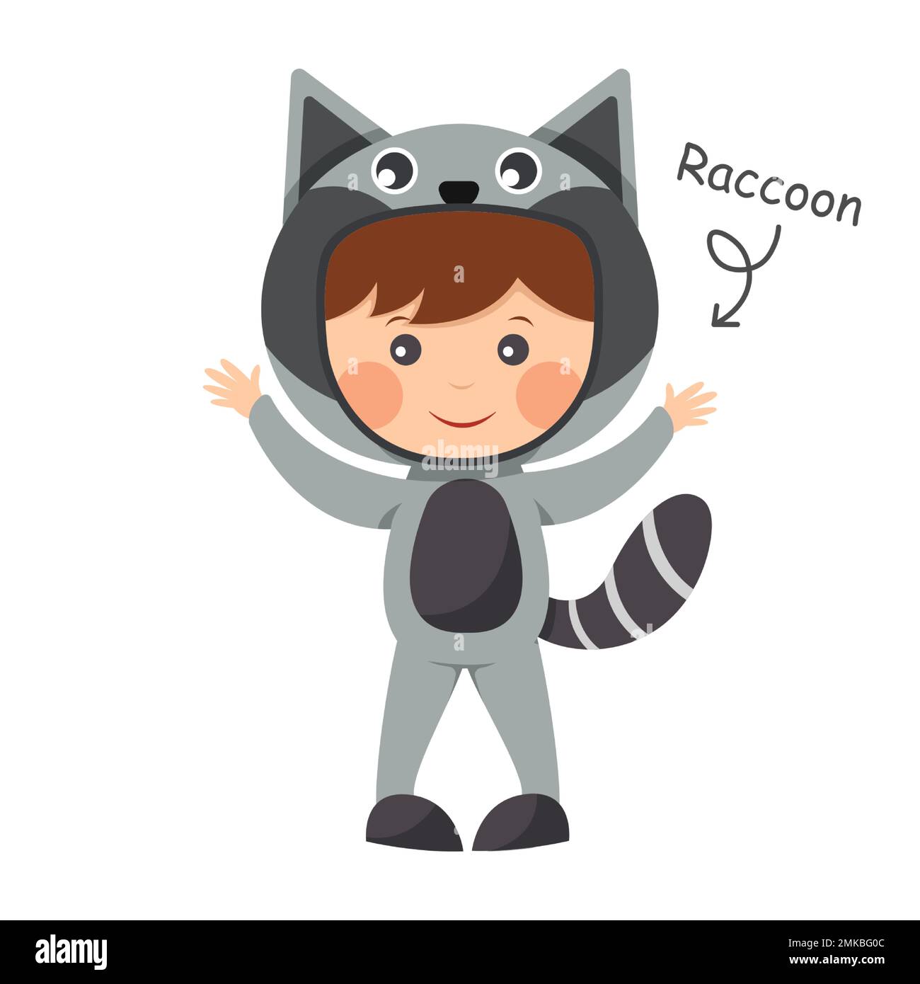 Happy child is wearing Raccoon animal costumes . Vector . Stock Vector