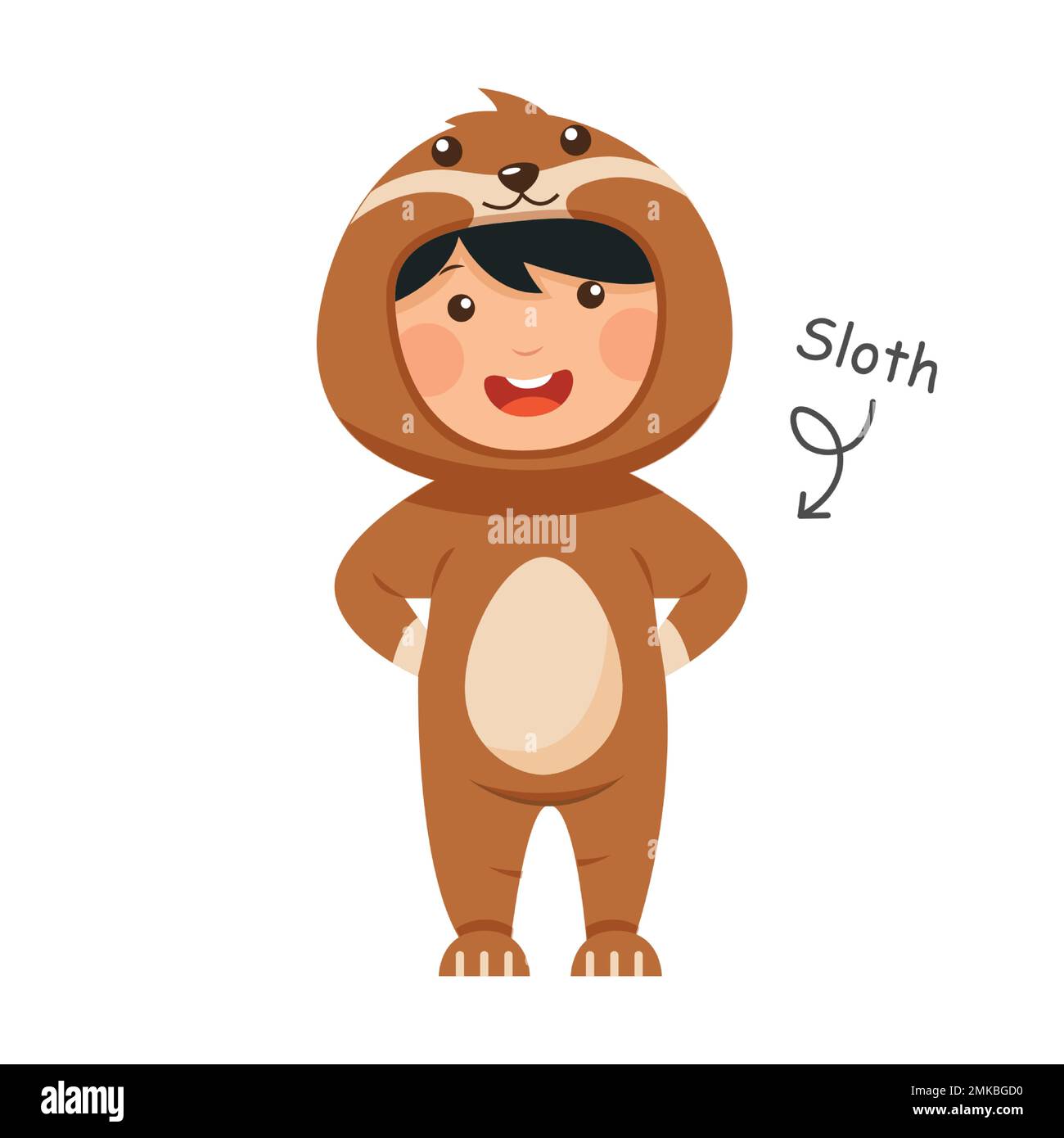 Happy child is wearing Sloth animal costumes . Vector . Stock Vector