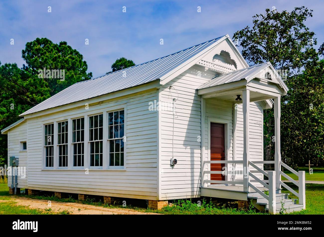 Mon Luis Island Schoolhouse is pictured on Mon Louis Island, April 28, 2022, in Coden, Alabama. The historic one-room schoolhouse is being restored. Stock Photo