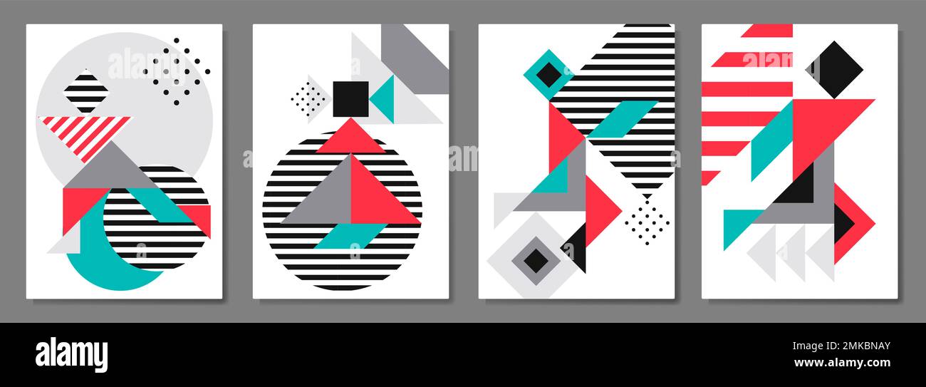 Set of tangram geometric Covers with people. Stock Vector