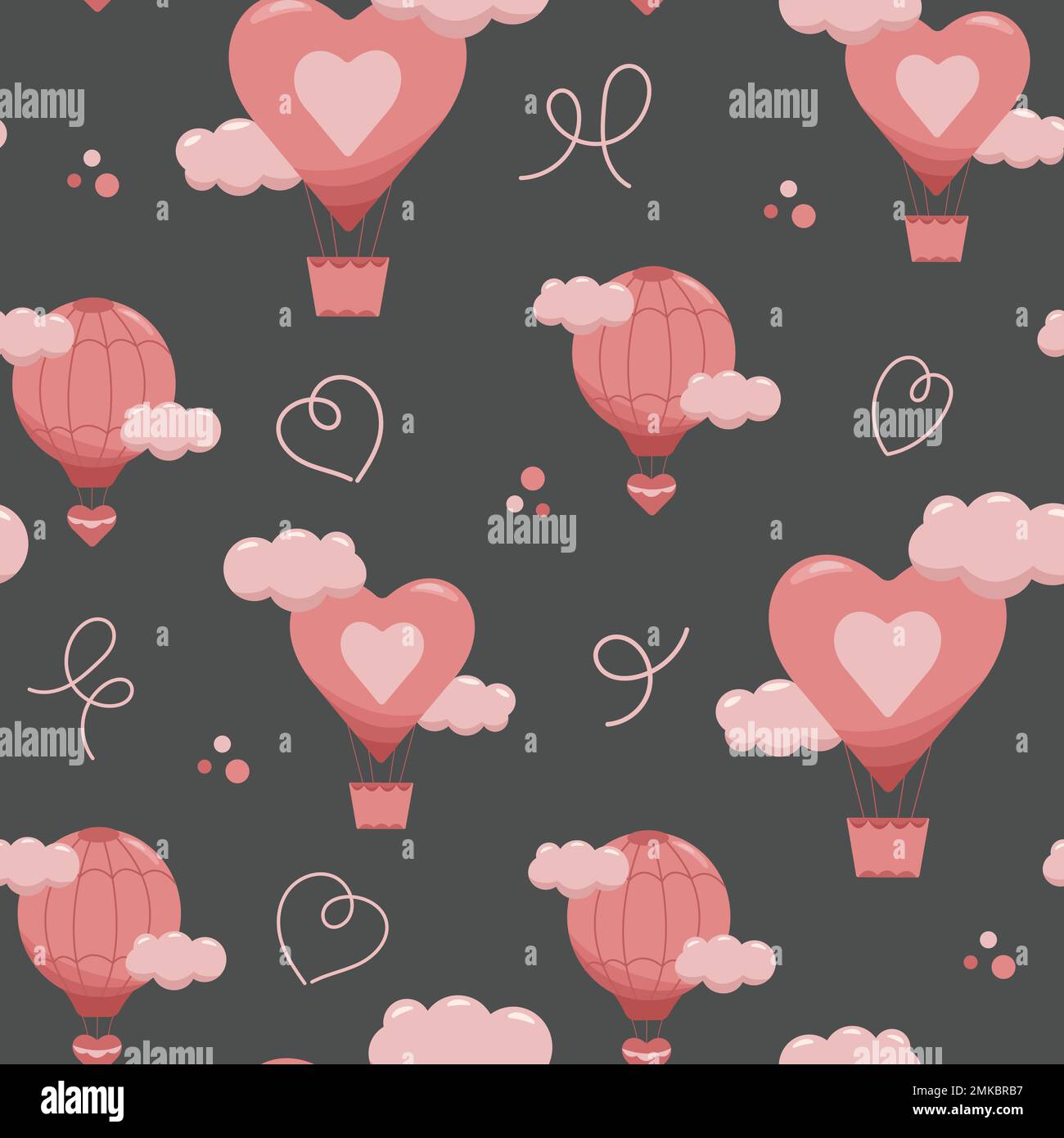 Vector flat seamless pattern of air balloons in pastel pink colors with ...