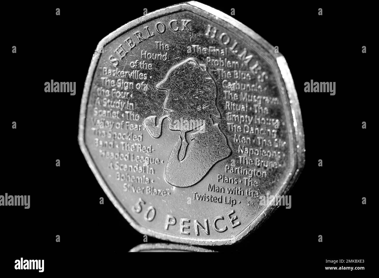 A 2019 50p coin featuring Sherlock Holmes to commemorate 160th anniversary of Sir Arthur Conan Doyle's birth Stock Photo