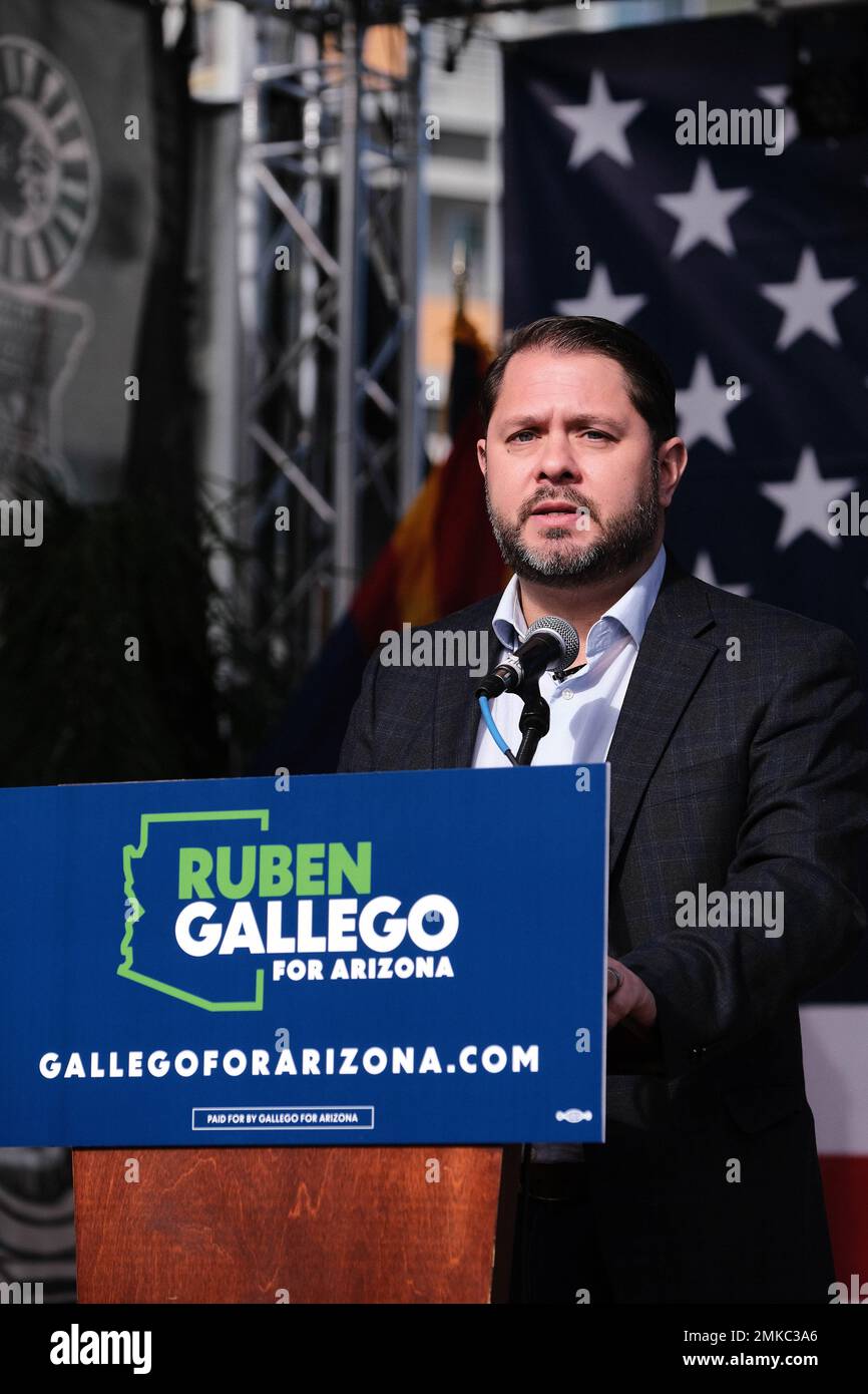 Tucson, Arizona, USA. 28th Jan, 2023. Congressman Ruben Gallego holds