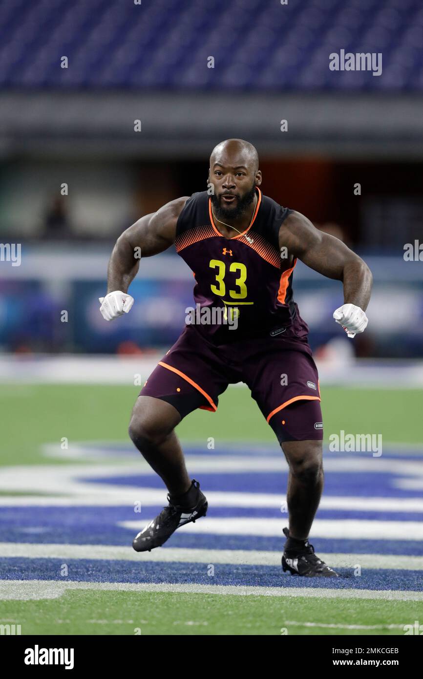 North Carolina State linebacker Germaine Pratt runs a drill during the NFL  football scouting combine, Sunday, March 3, 2019, in Indianapolis. (AP  Photo/Darron Cummings Stock Photo - Alamy