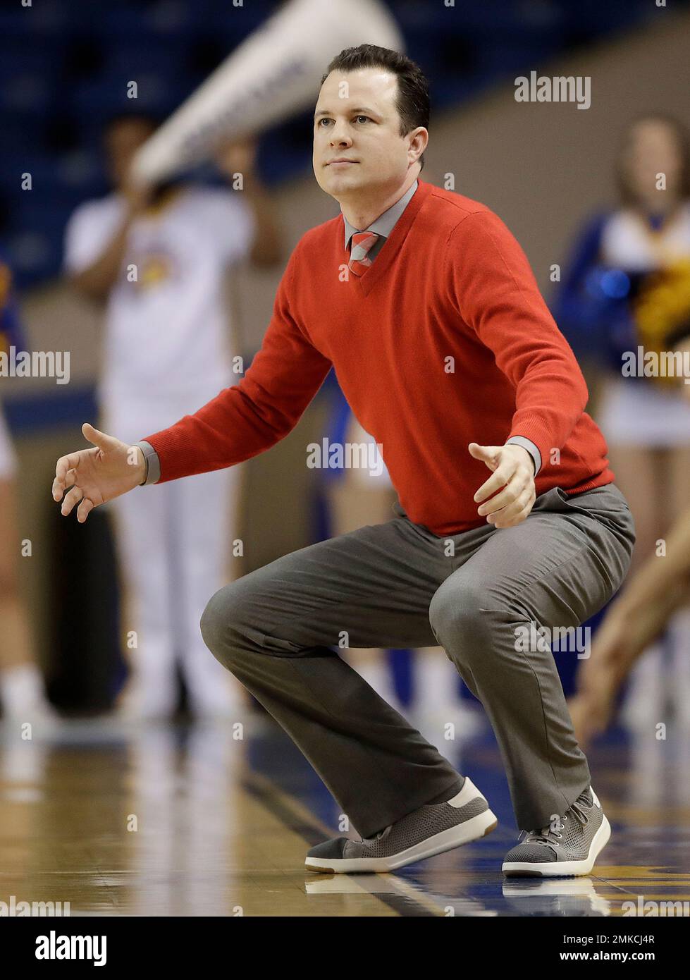 New Mexico head coach Paul Weir reacts as his team plays San Jose State  during the first half of an NCAA college basketball game in San Jose,  Calif., Tuesday, Feb. 26, 2019. (
