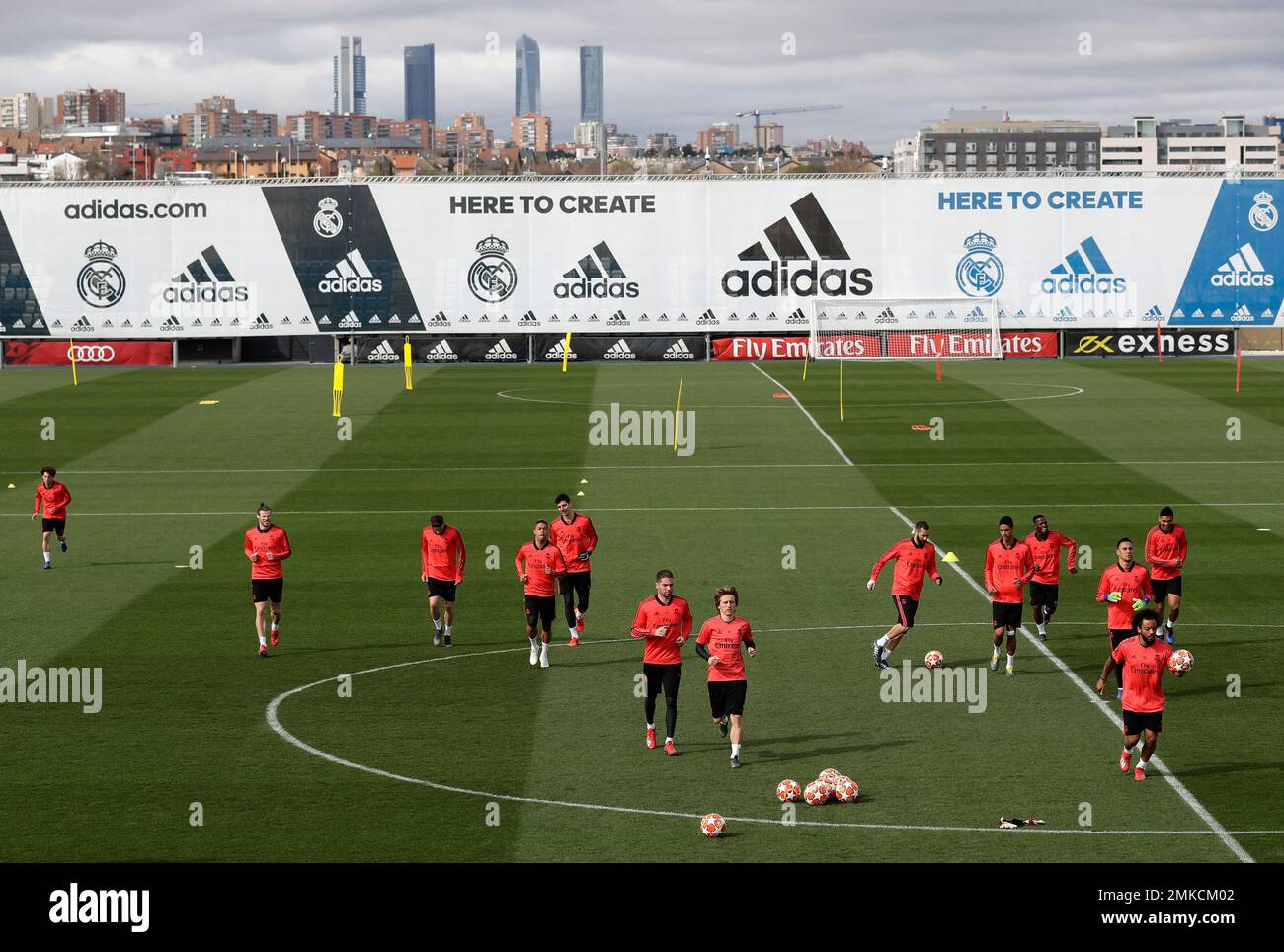 Real Madrid's players take part in a training session at the team's  Valdebebas training ground in Madrid, Spain, Monday, March 4, 2019. Real  Madrid will play against Ajax in a Champions League