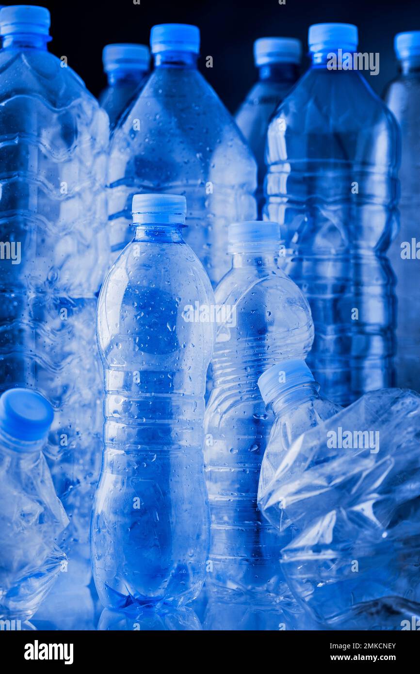 Recycling of empty plastic bottles, for separate waste collection and land pollution Stock Photo