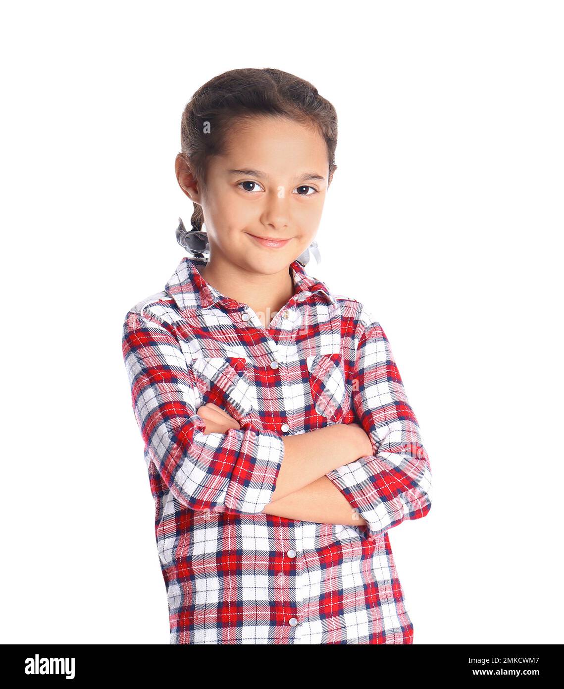 Portrait of cute little girl on white background Stock Photo - Alamy