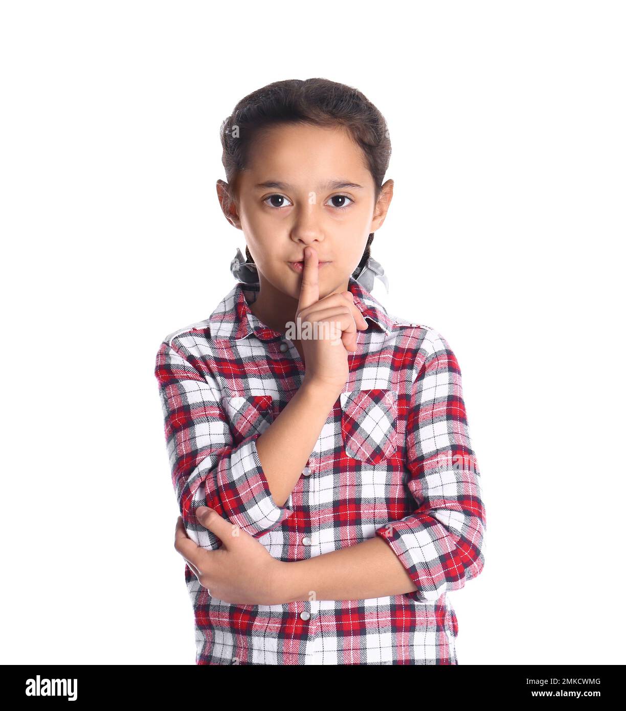 Portrait of cute little girl on white background Stock Photo - Alamy